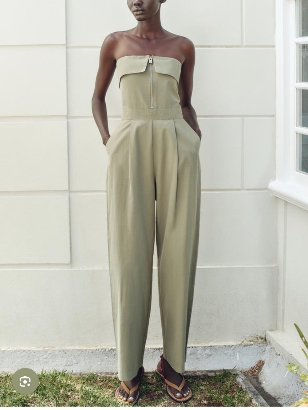 Zara Strapless Olive Jumpsuit with Folded Bodice Detail